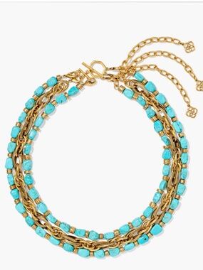 Kendra Scott MELINDA VINTAGE GOLD BEADED MULTI STRAND NECKLACE Turquoise